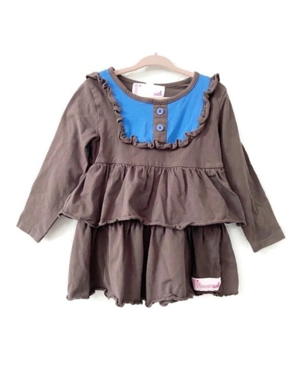 Flowersak Gray Ruffle Bibbed Layer Tunic Dress Toddler Girls Size 3 Boho Cottage